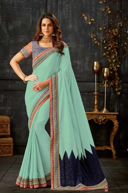 art couleur bleu clair saris en soie