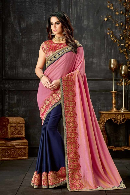 rose et art couleur bleu marine saris en soie