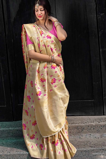 couleur crème kanjivaram sari de soie art