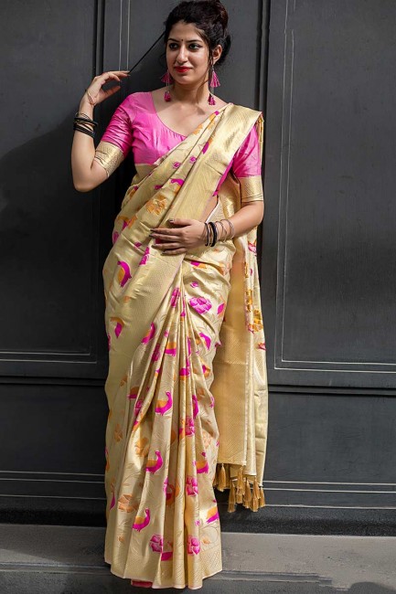 couleur crème kanjivaram sari de soie art