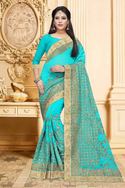 couleur bleu ciel georgette sari