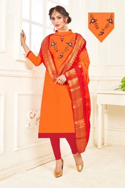 costume couleur orange coton sud churidar