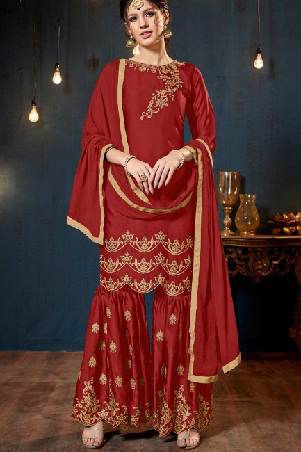 costume georgette de satin de couleur rouge palazzo