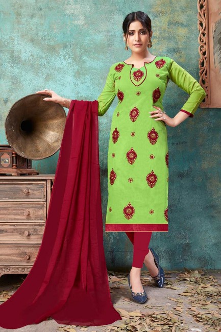costume couleur vert coton Chanderi churidar