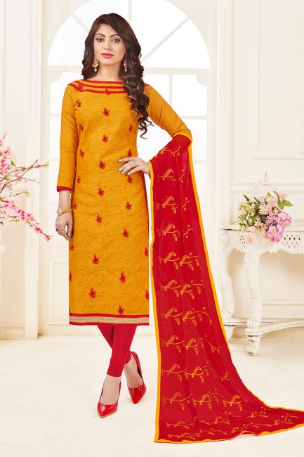 coton couleur jaune musturd costume jacquard churidar