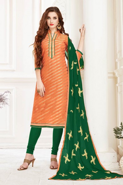 costume jacquard orange soie churidar