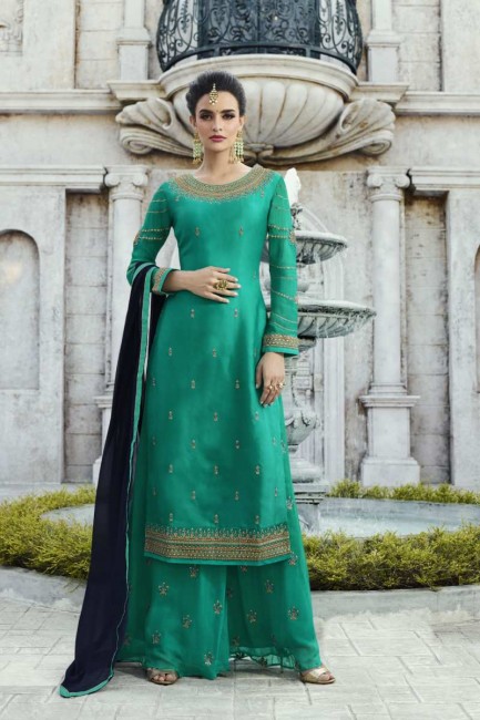 costume georgette vert satin couleur de la mer palazzo