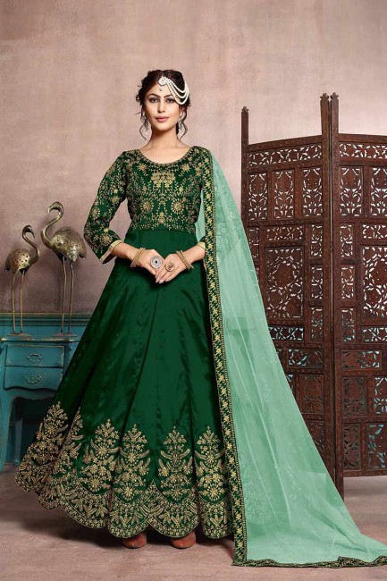 art couleur vert foncé costume de soie Anarkali