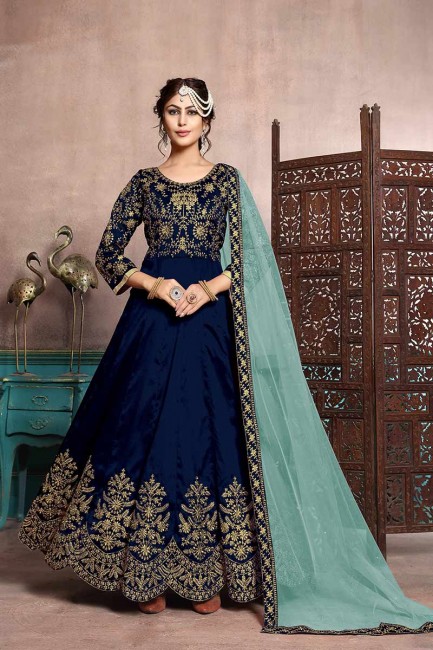 art couleur bleu royal costume soie Anarkali