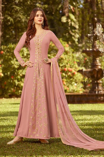 costume couleur rose clair georgette Anarkali
