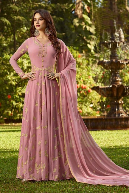 costume de couleur rose georgette Anarkali