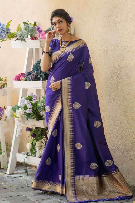 Bleu Royal Banarasi Soie Brute Sari