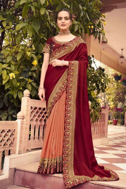 Maroon Silk  Sari Indien
