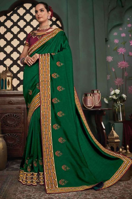 Designer Embroidered Saree in Green