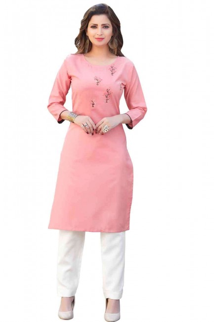 kurti en coton rose clair