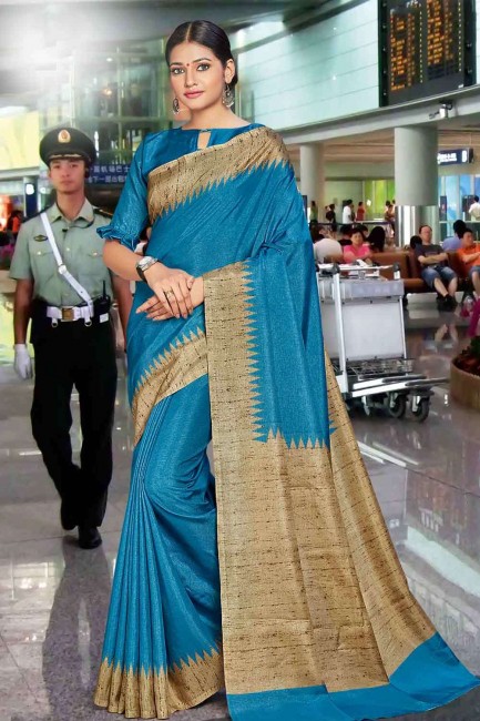 sari en coton et manipuri bleu