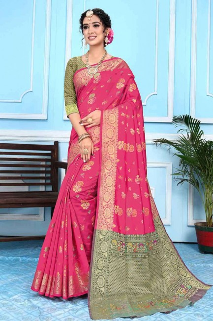 zari banarasi sari en rose