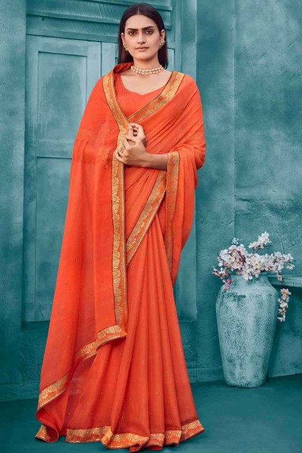 sari brodé en orange
