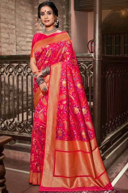 soie brute banarasi sari en rose