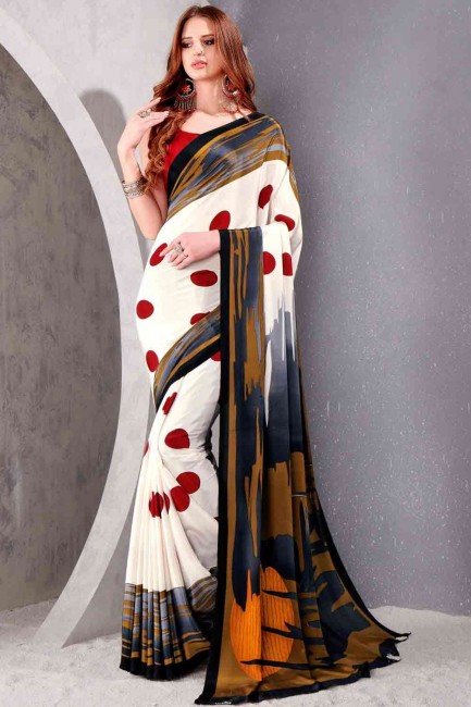 sari imprimé en blanc
