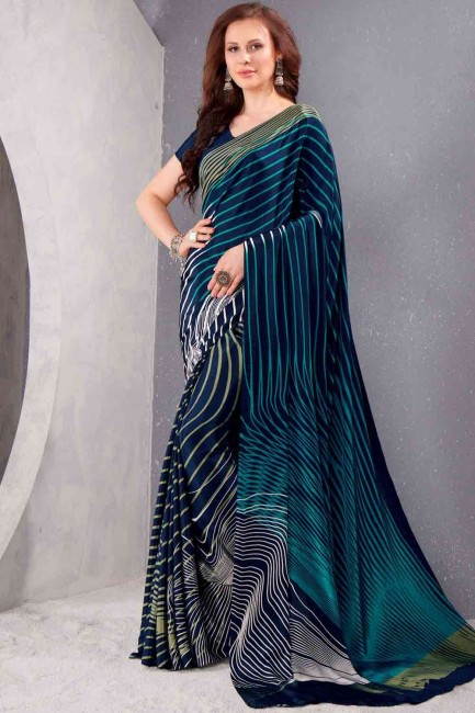 sari imprimé en bleu sarcelle