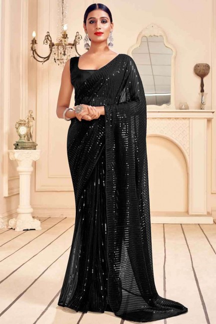 faux georgette sari en noir