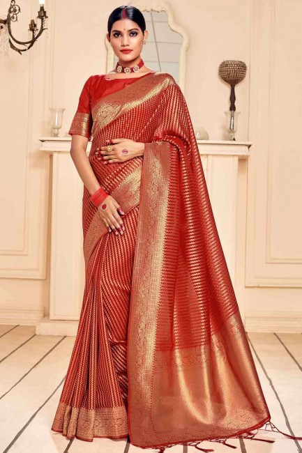 banarasi soie brute banarasi sari en rouge
