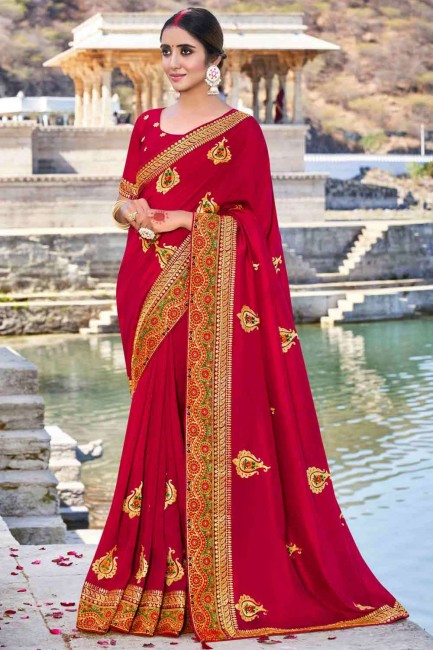 saris brodé en rouge