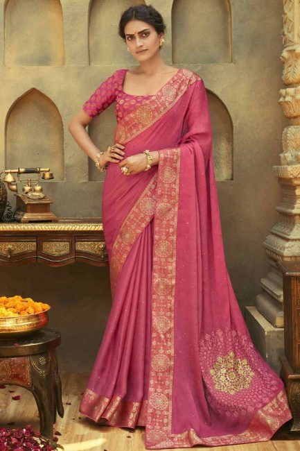 Embroidered Saree in Salmon