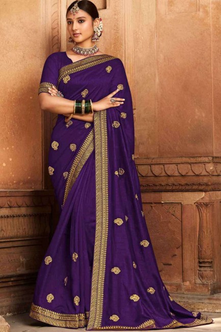 embroidered sari in violet