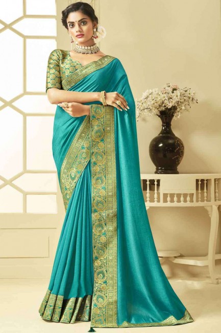 saris sud indien en soie en bleu