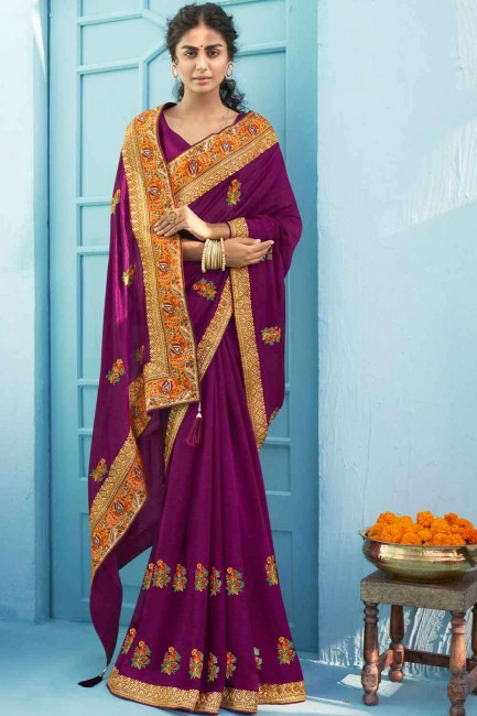 Sari violet en soie des Indes du Sud