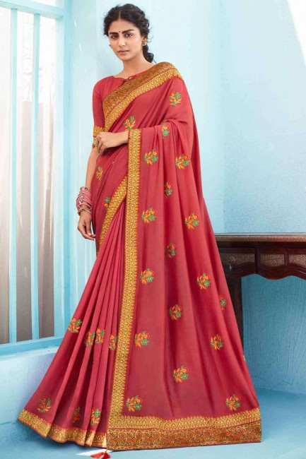 saris sud-indien en soie en rose