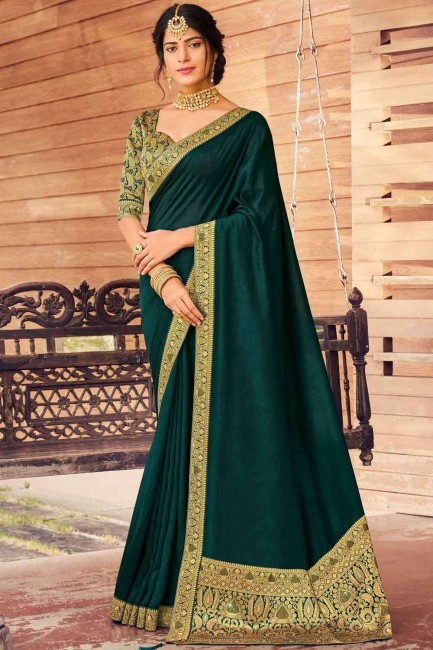 bordure en dentelle soillable vert saris avec chemisier