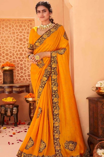 patch en soie goutte karvachauth sari doré avec chemisier