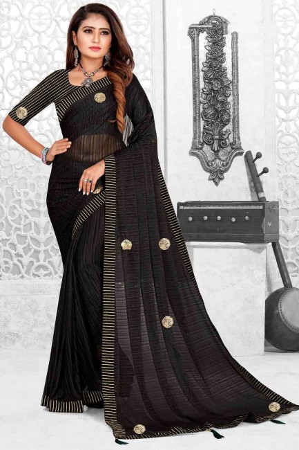 lycra sari avec tissage en noir