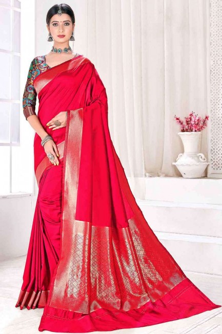 jacquard et soie rose rouge sud indien sari en tissage