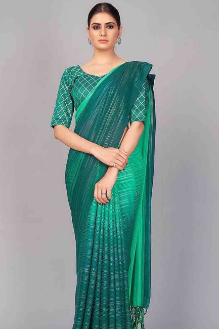 sari en soie vert d'eau profonde avec tissage