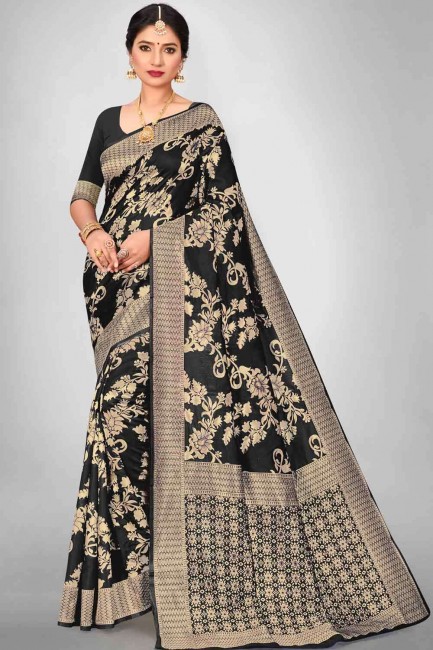 tissage de saris du sud de l’Inde en soie d’art noire
