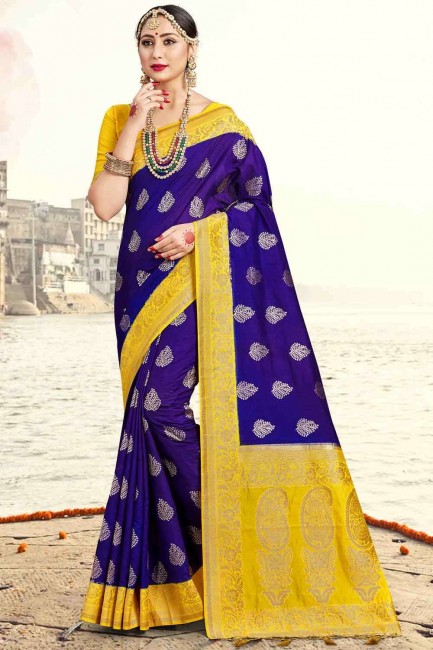 tissage de soie royal violet banarasi sari avec chemisier