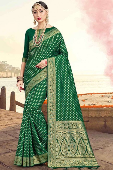 tissage de soie vert banarasi sari avec chemisier