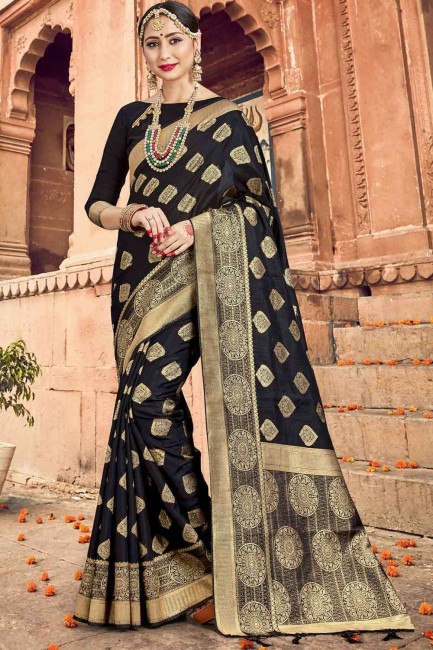 tissage noir soie banarasi sari