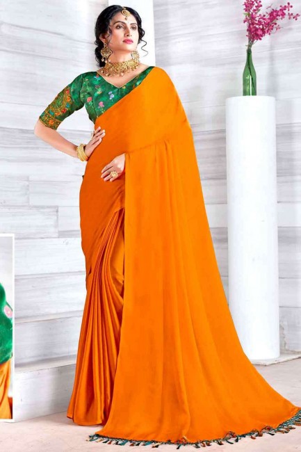 saris en pierre orange en mousseline de chinon