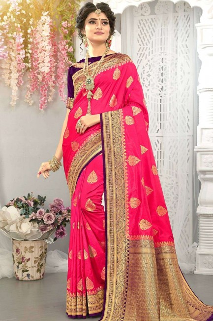 soie de tissage rose sud indien sari