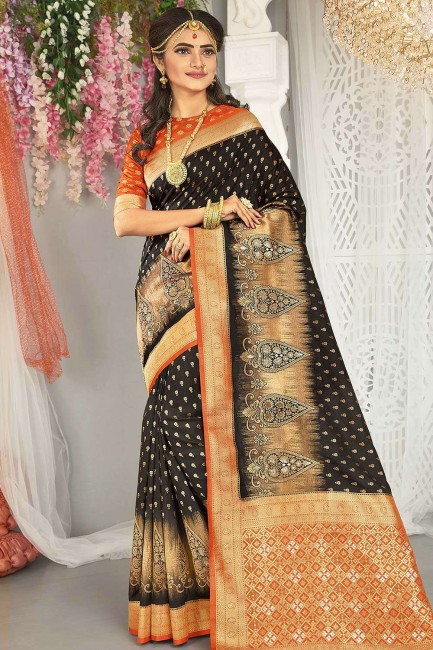 tissage noir 2D Dola Silk sari indien du sud