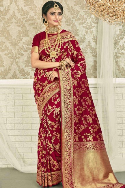 sari indien du sud marron avec tissage de soie