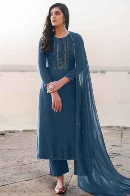 embroidered georgette palazzo suit