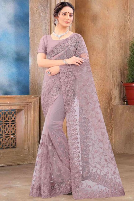 net resham saris de mariage à la lavande en pierre avec chemisier