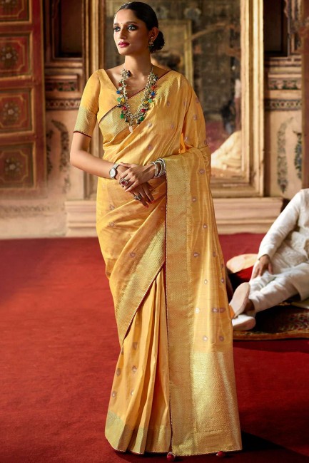 tissage jaune sud indien sari en soie