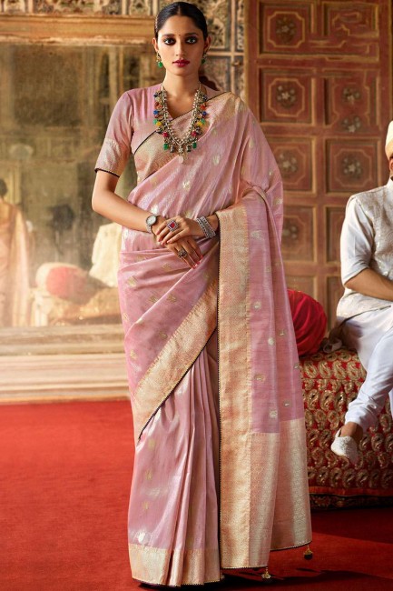 saris sud indien en soie avec tissage en rose